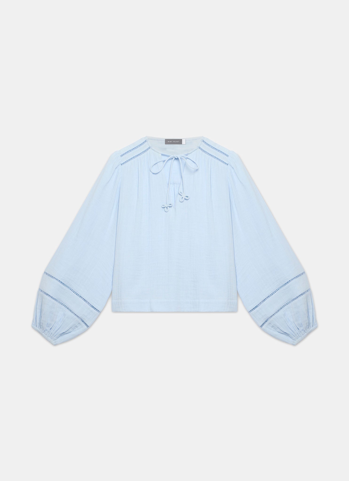 Blue Cotton Cheesecloth Open Stitch Blouse