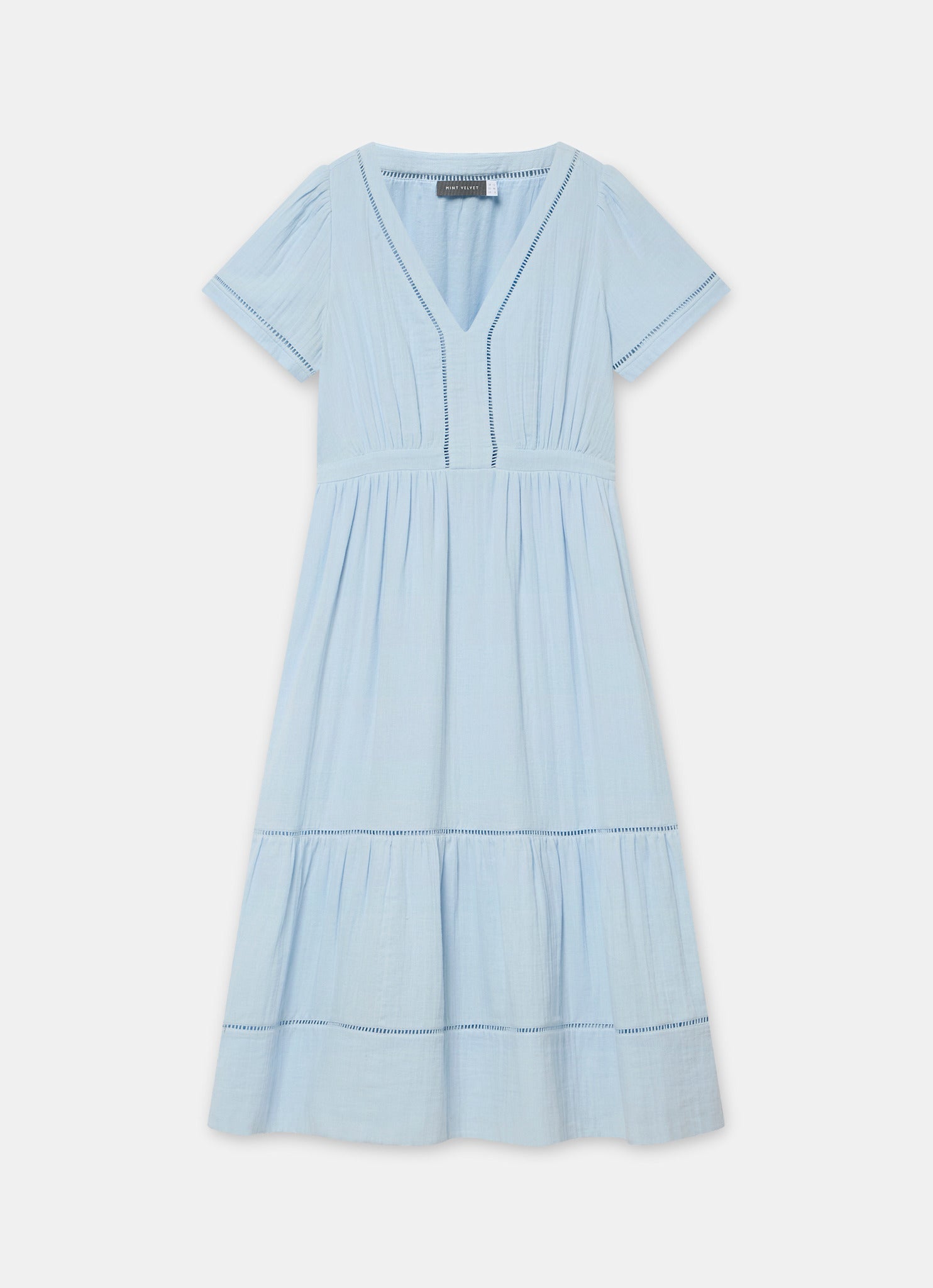 Blue Cotton Cheesecloth Midi Dress
