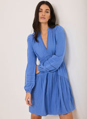 Blue Cotton Cheesecloth Mini Dress