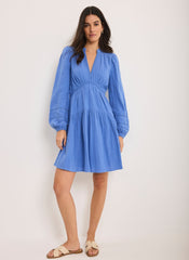 Blue Cotton Cheesecloth Mini Dress