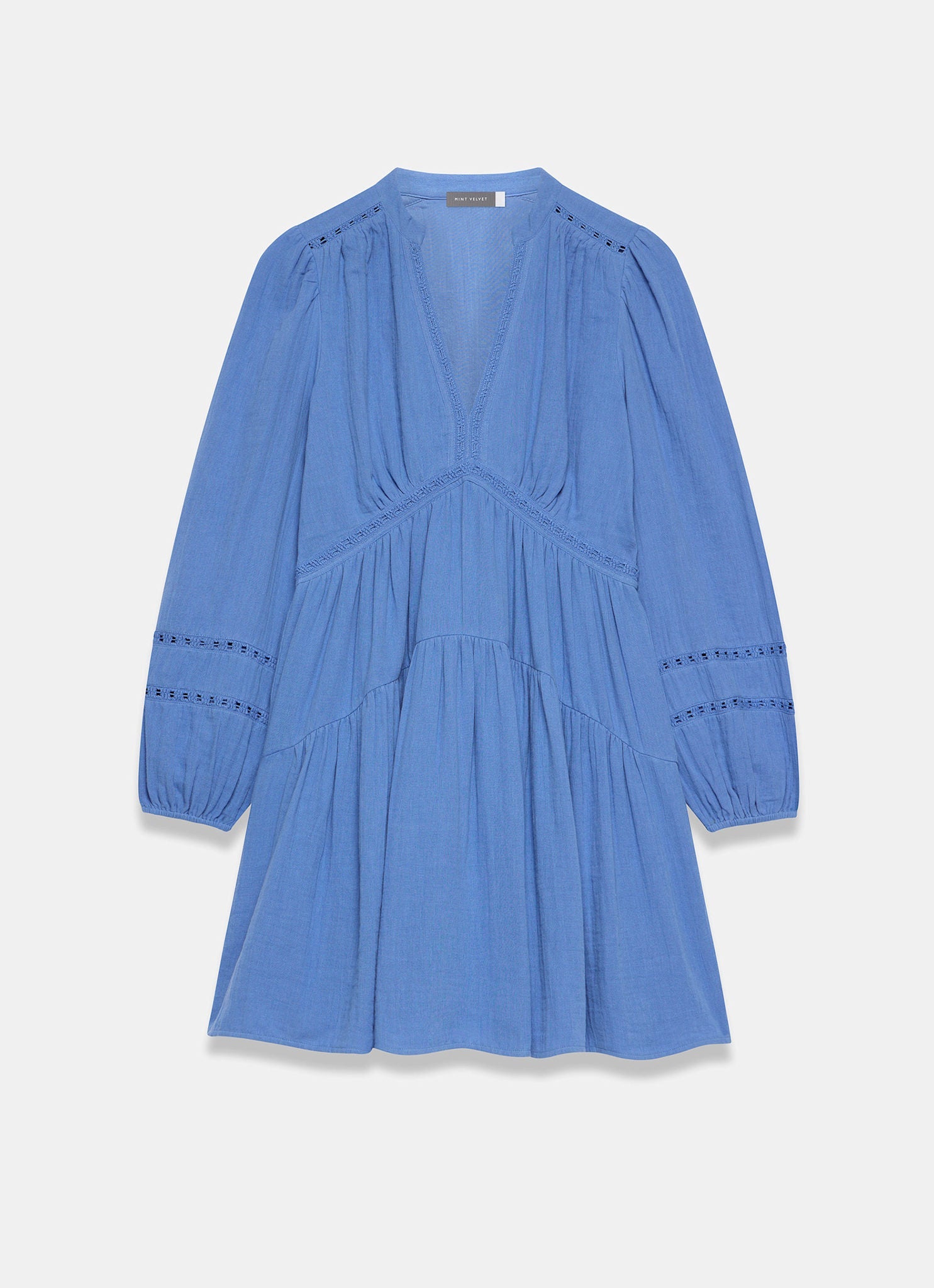 Blue Cotton Cheesecloth Mini Dress