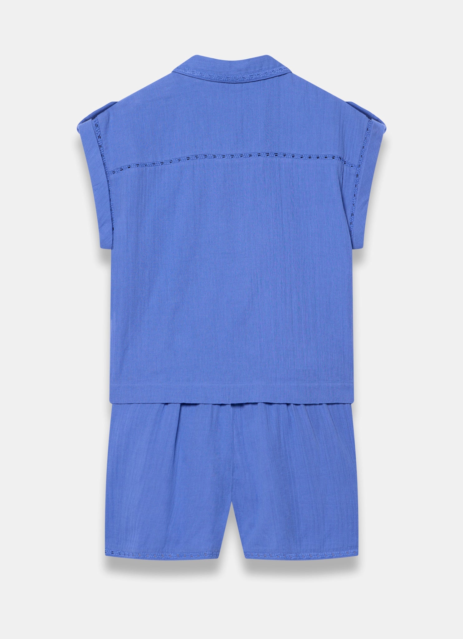 Blue Cotton Cheesecloth Shirt And Shorts Set