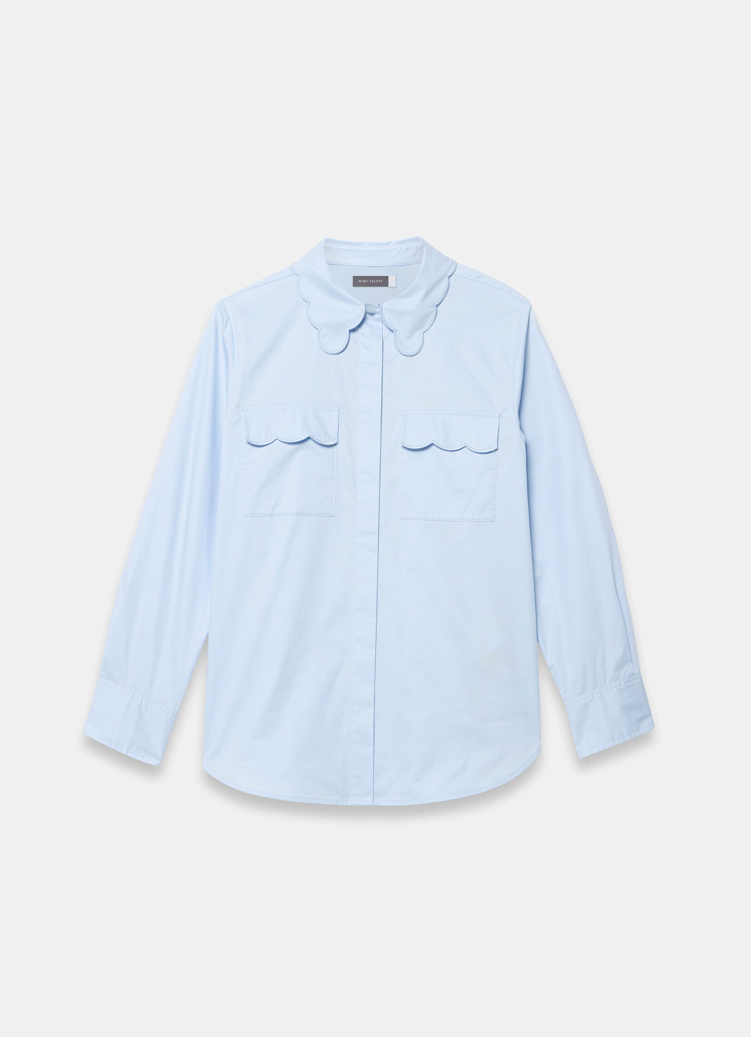 Blue Cotton Scallop Detail Shirt