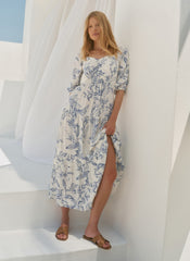 Blue Floral Print Maxi Dress