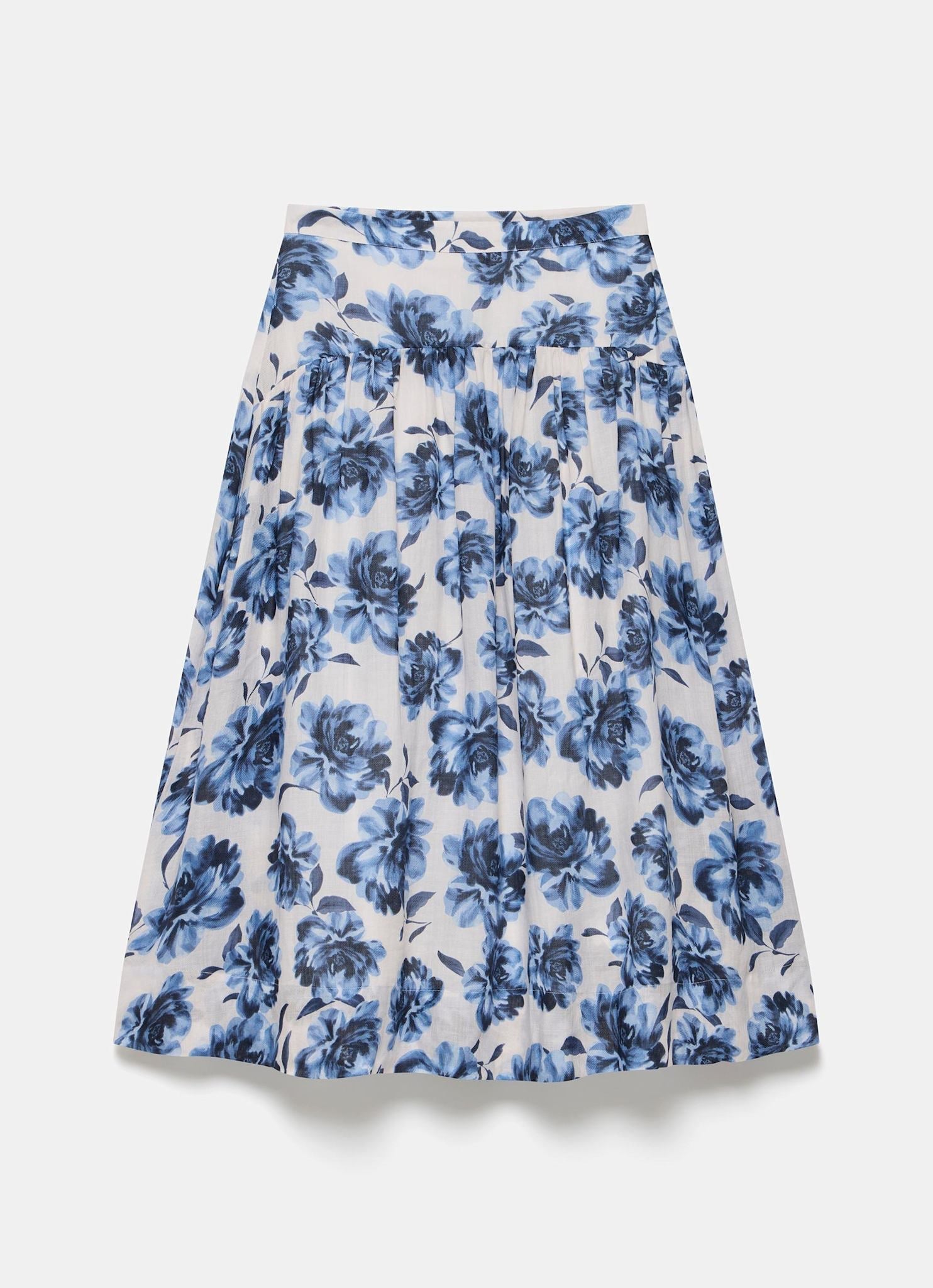Blue Floral Print Midi Skirt