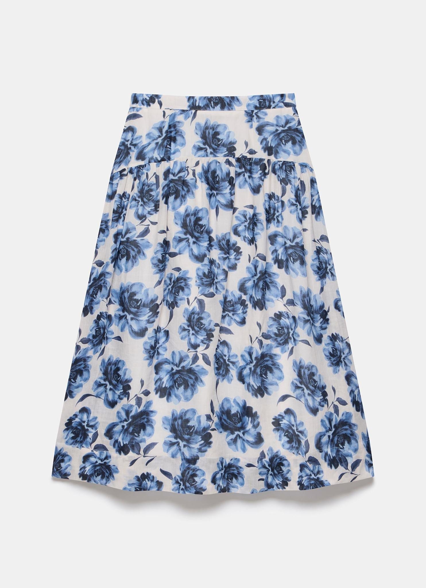 Blue Floral Print Midi Skirt
