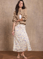 Pale Blue Floral Print Midi Skirt