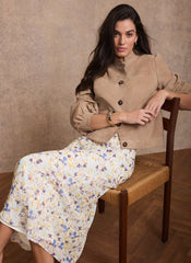 Pale Blue Floral Print Midi Skirt