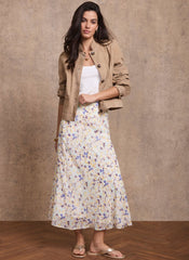 Pale Blue Floral Print Midi Skirt