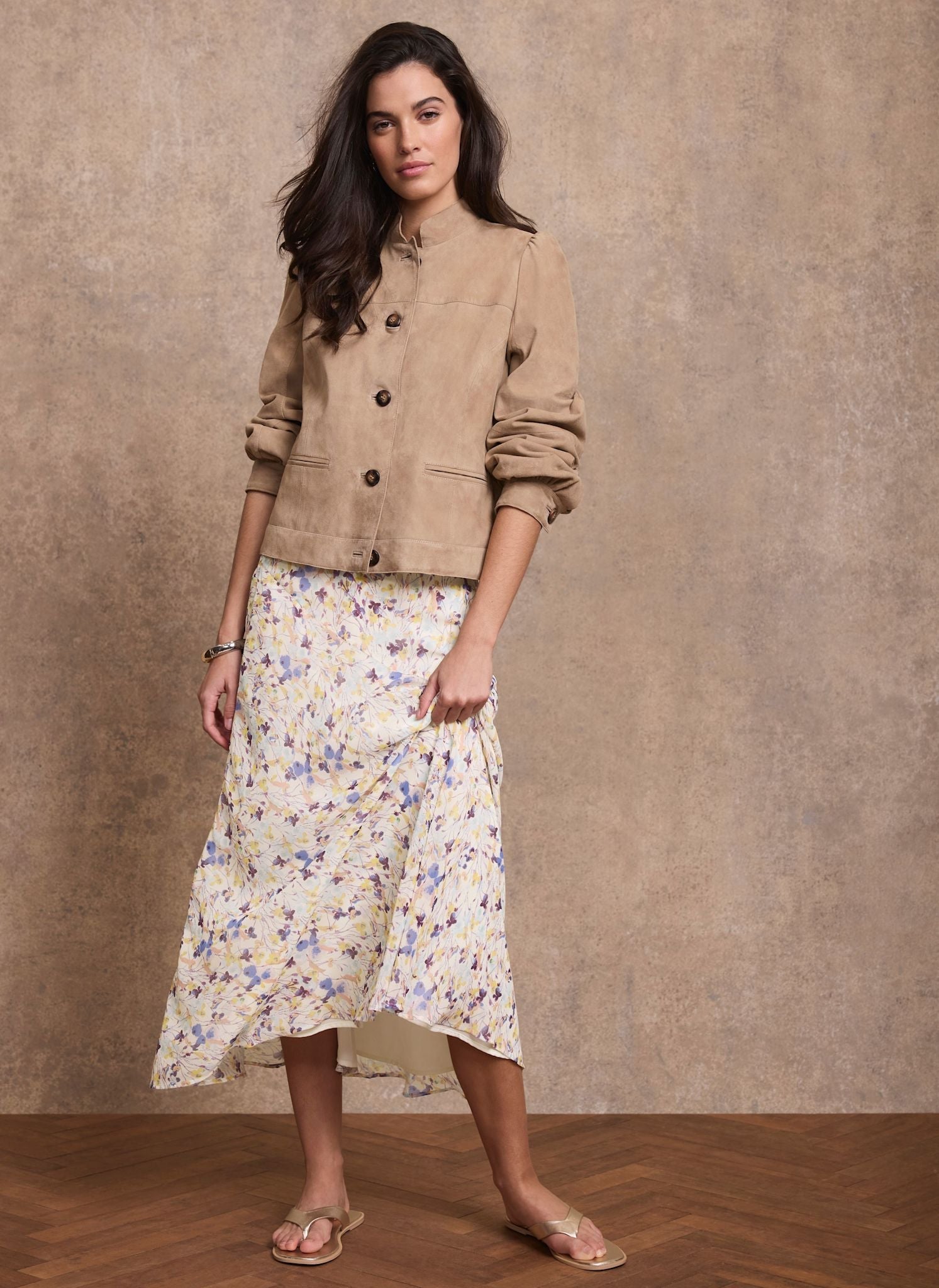 Pale Blue Floral Print Midi Skirt