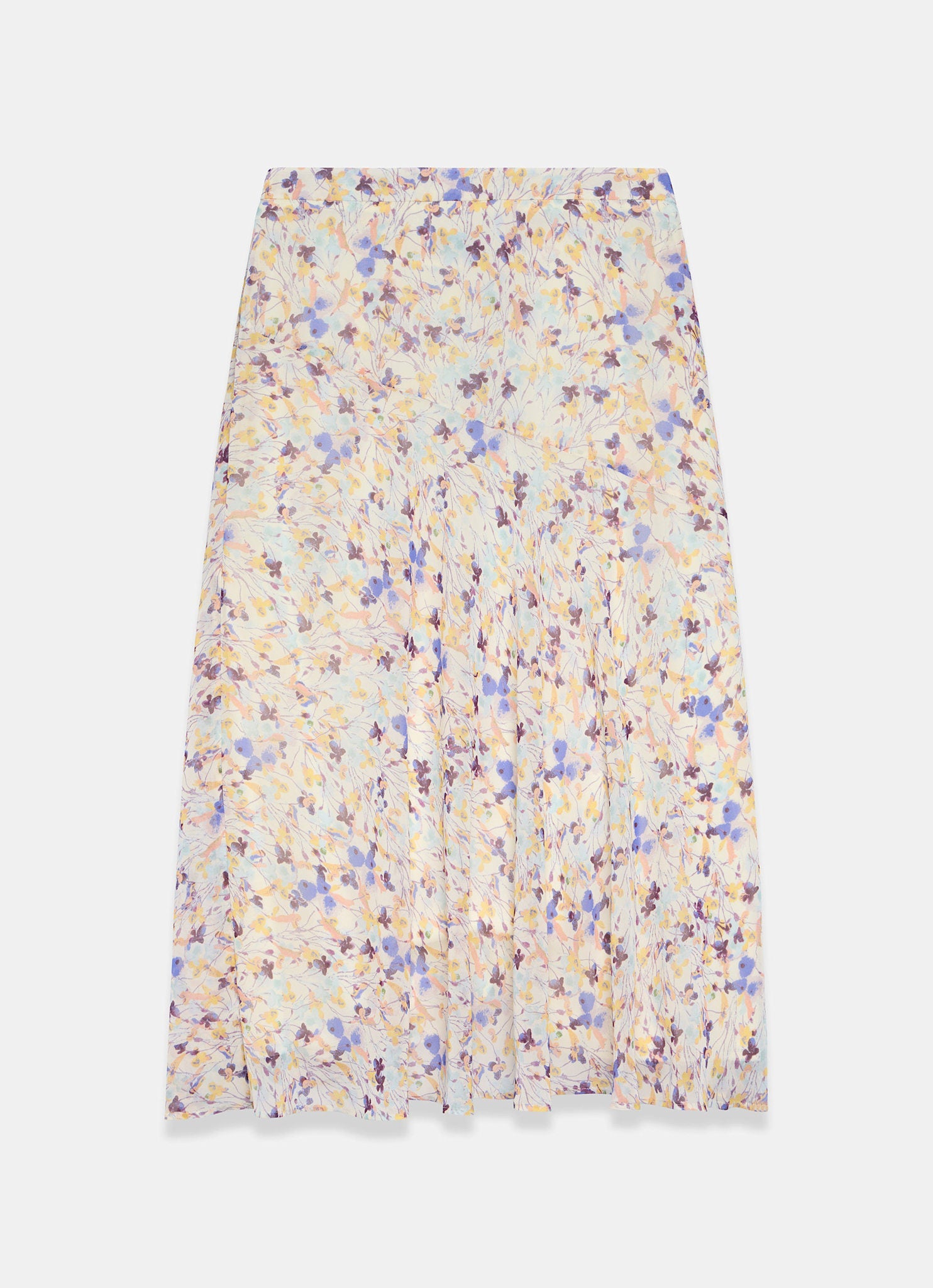Pale Blue Floral Print Midi Skirt