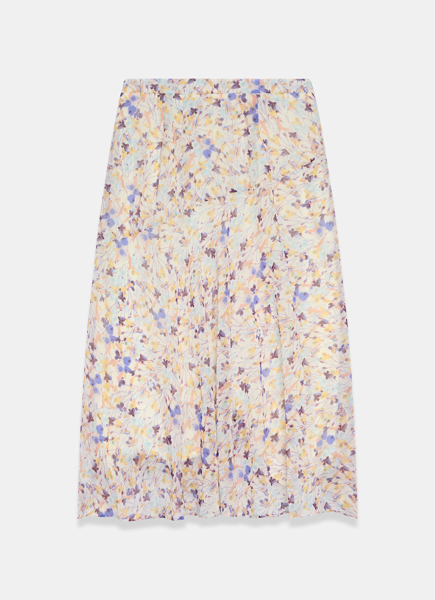 Pale Blue Floral Print Midi Skirt