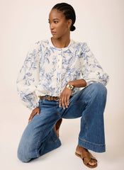 Blue Cotton Floral Print Blouse