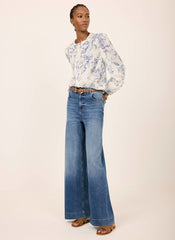 Blue Cotton Floral Print Blouse