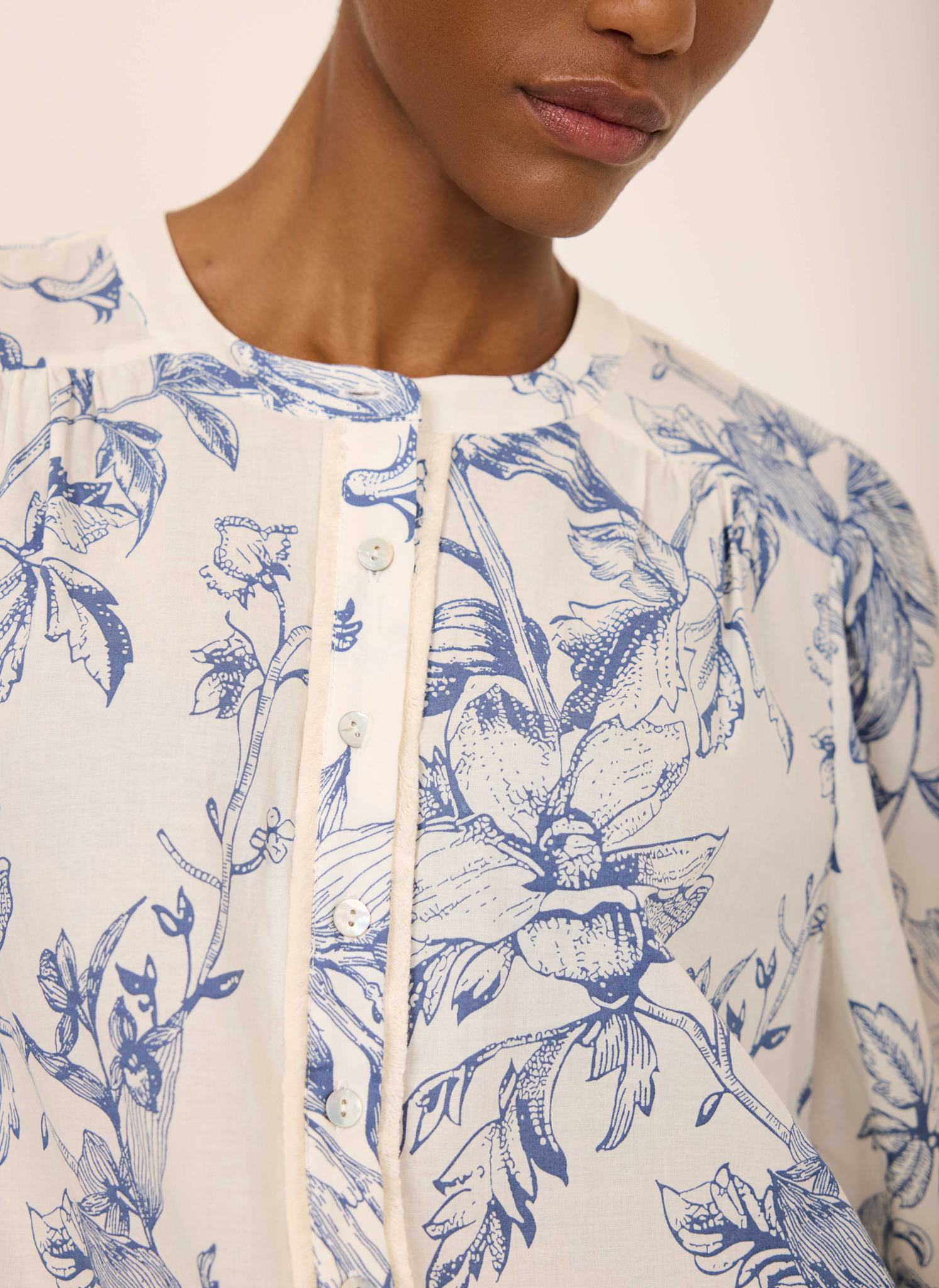 Blue Cotton Floral Print Blouse