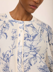 Blue Cotton Floral Print Blouse
