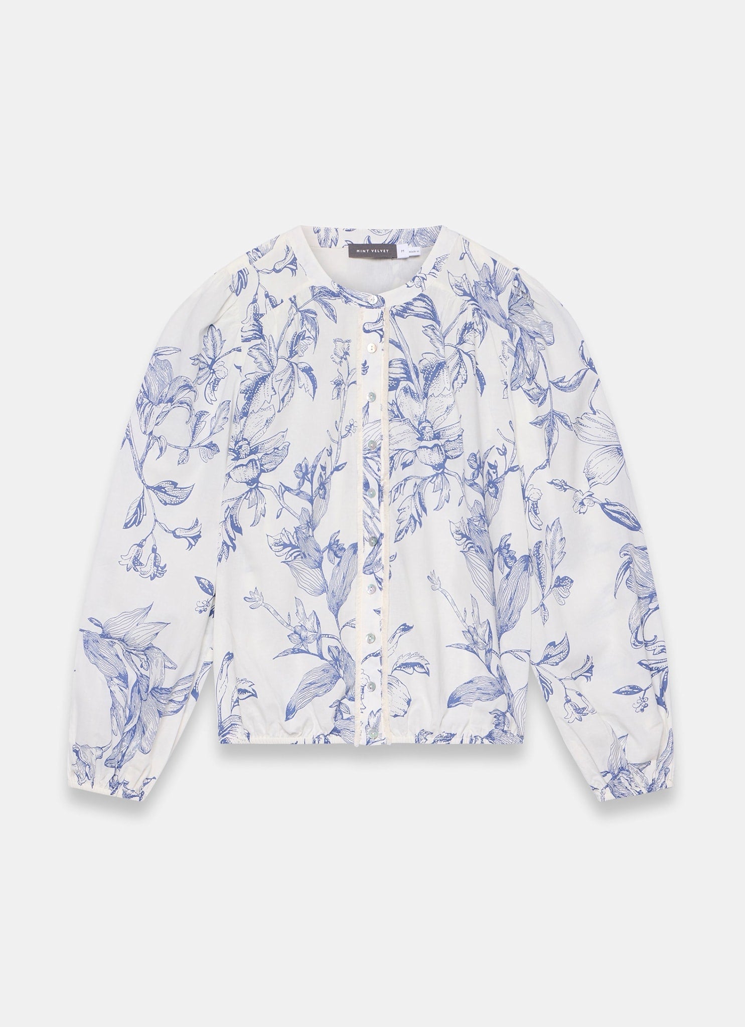 Blue Cotton Floral Print Blouse
