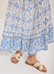 Blue Floral Print Maxi Skirt