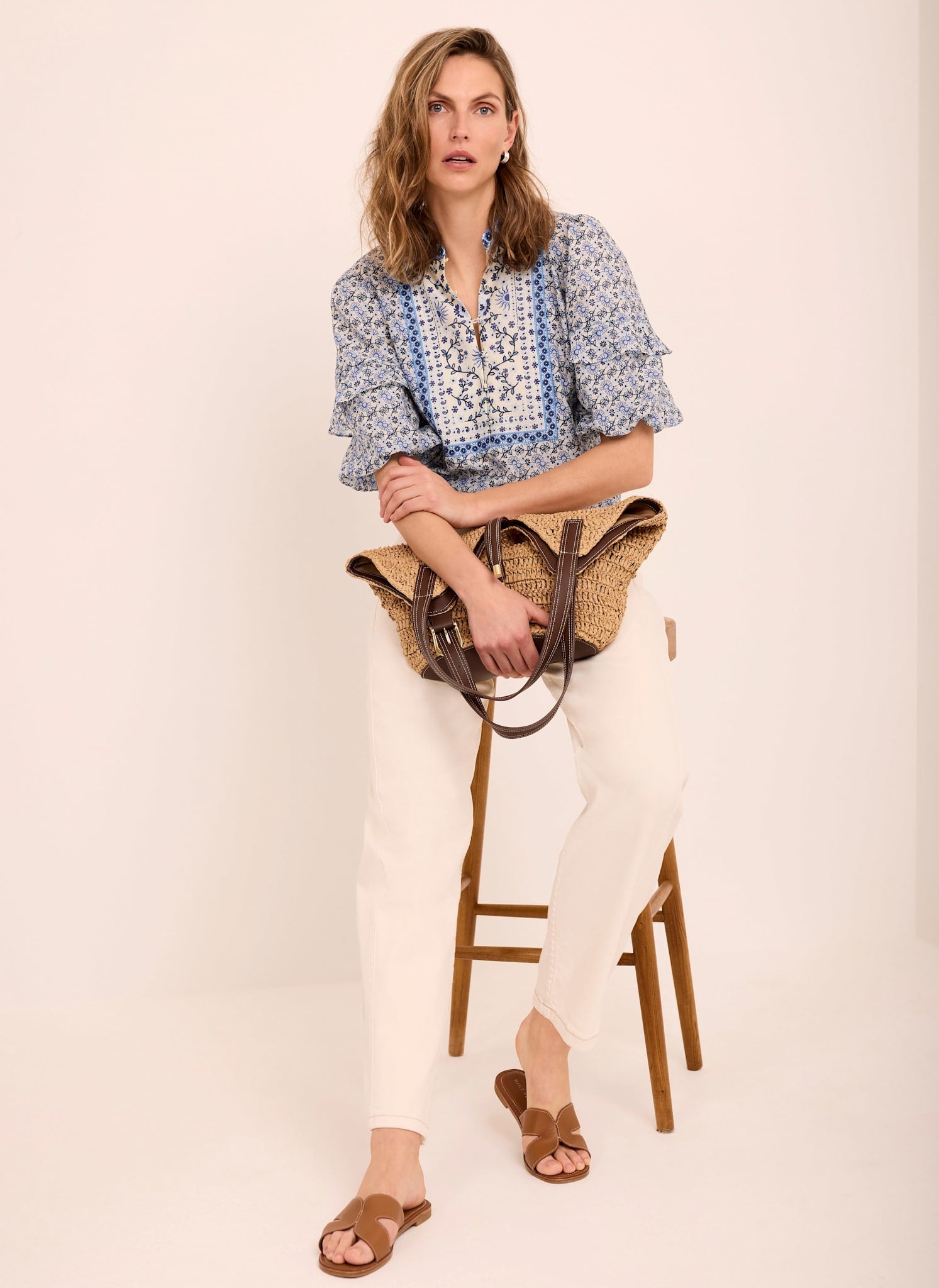 Blue Floral Print Blouse