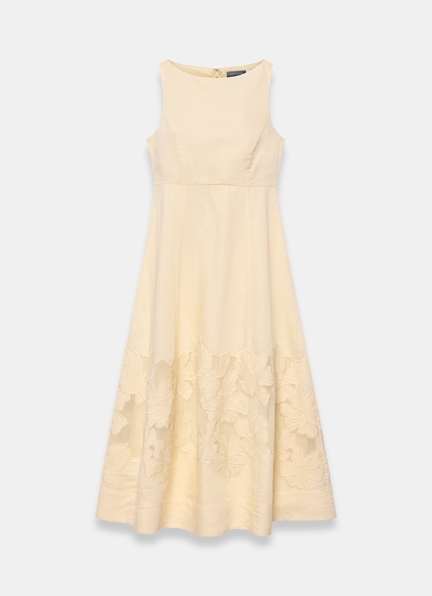 Yellow Linen Blend Lace Midi Dress
