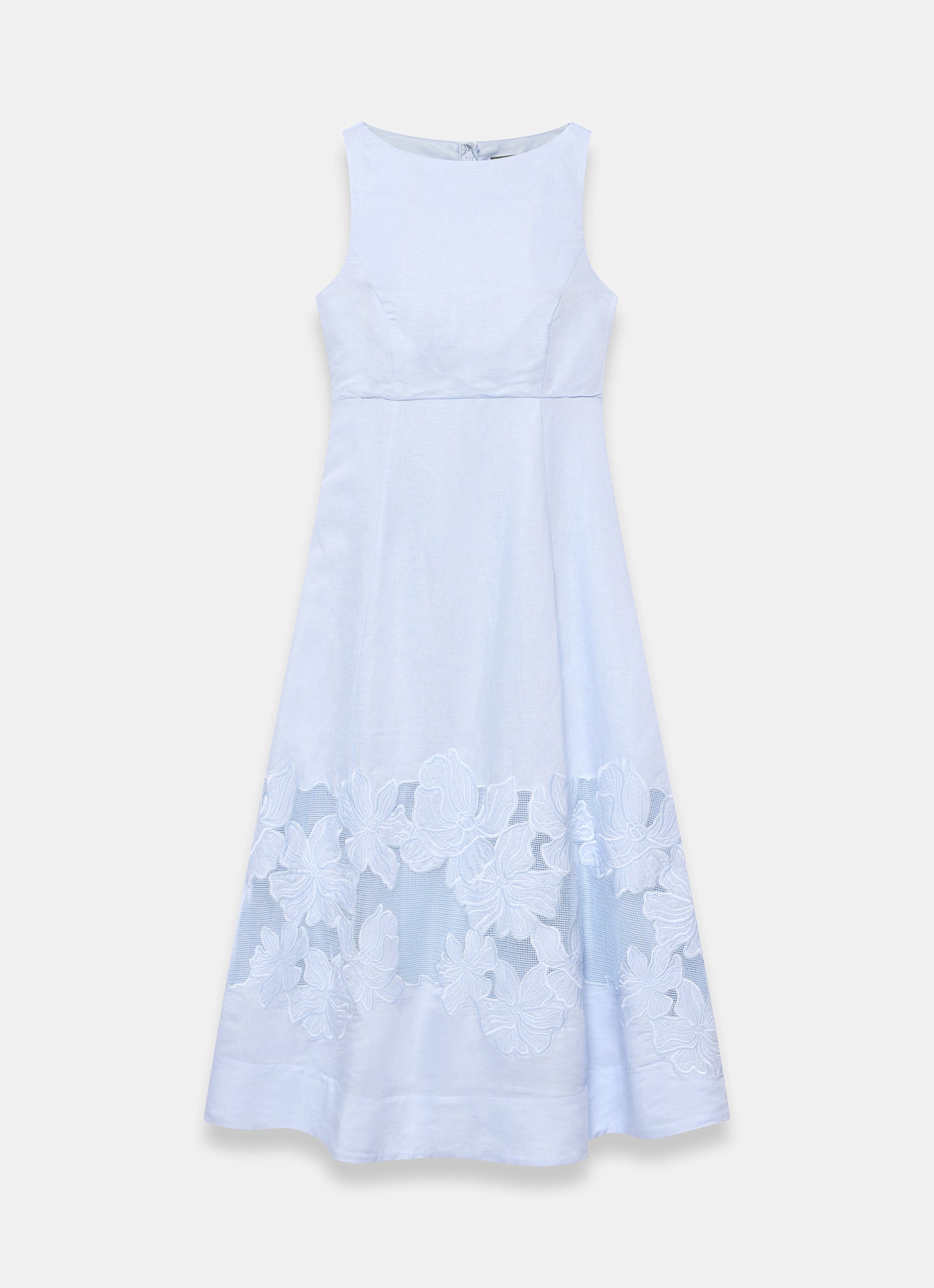 Blue Linen Blend Lace Midi Dress