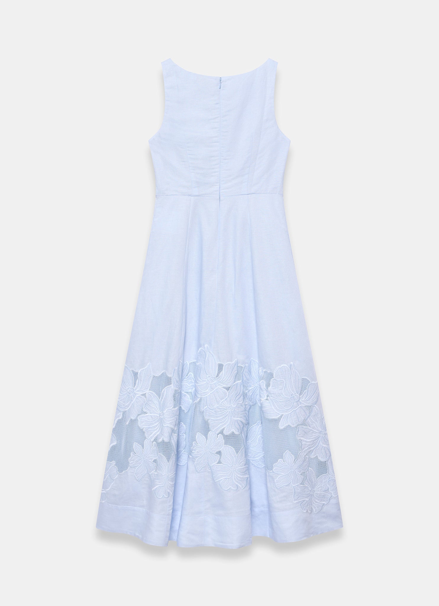 Blue Linen Blend Lace Midi Dress