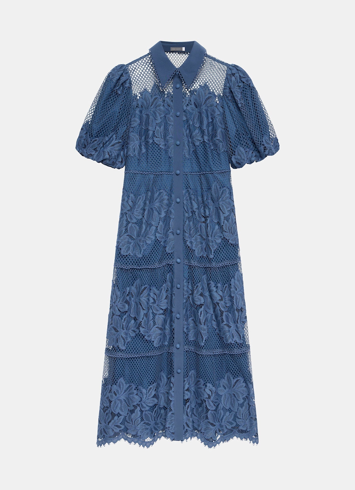 Blue Lace Midi Shirt Dress