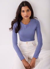 Blue Crew Neck Layering Top