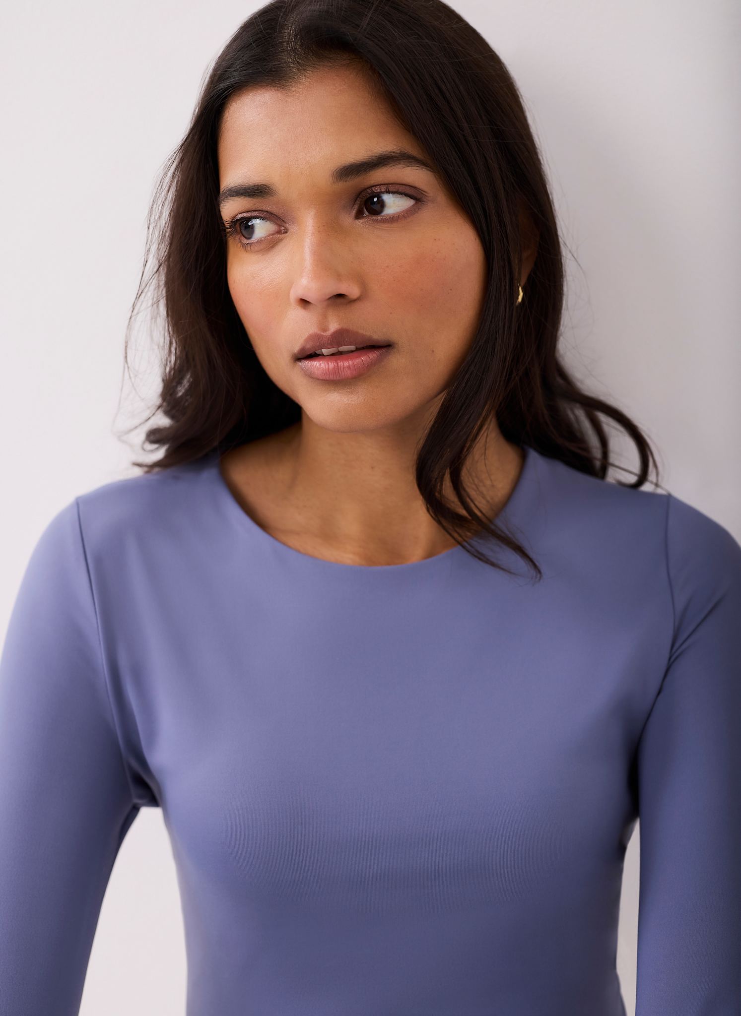 Blue Crew Neck Layering Top