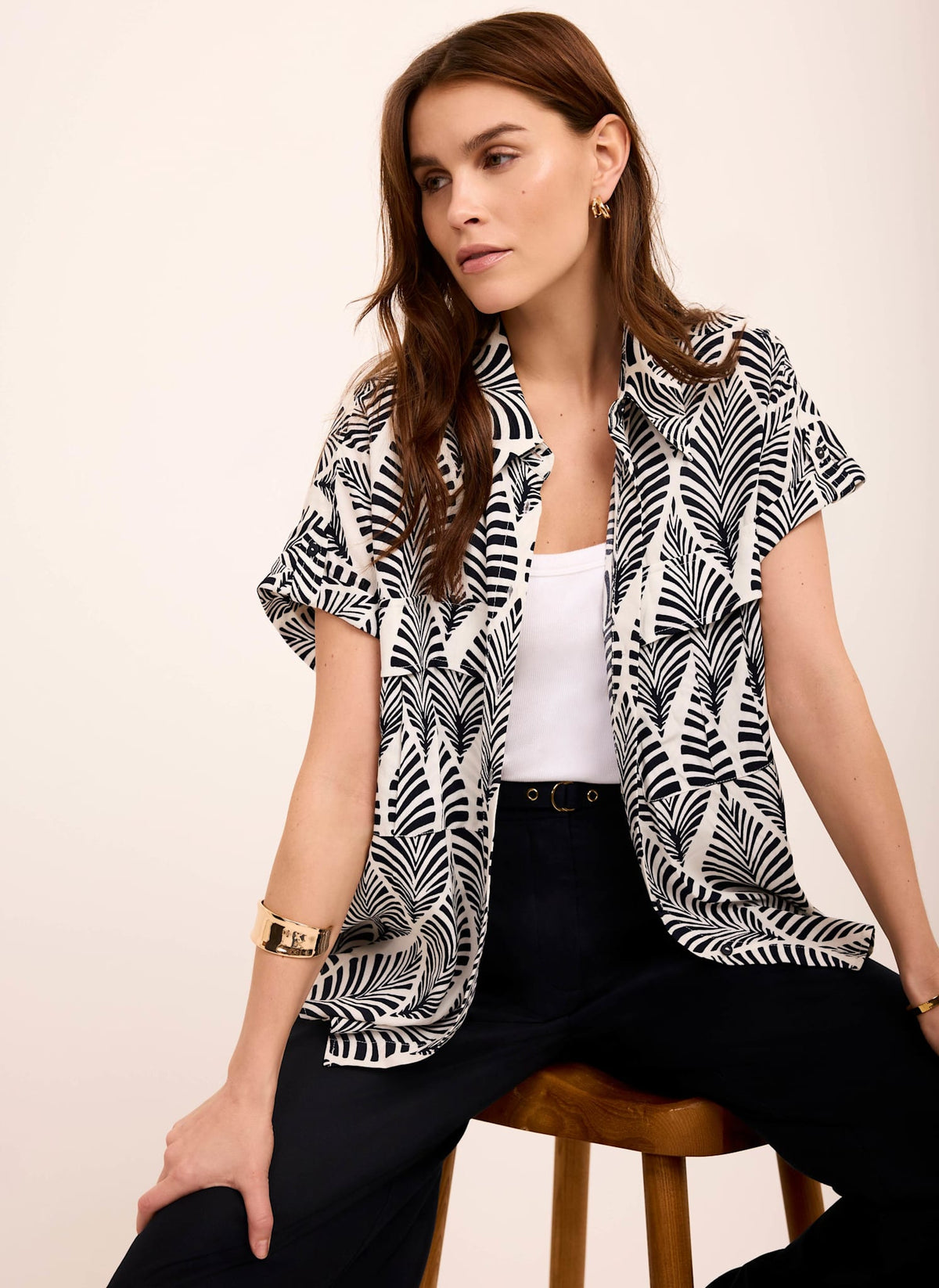 Navy Leaf Print Resort Shirt