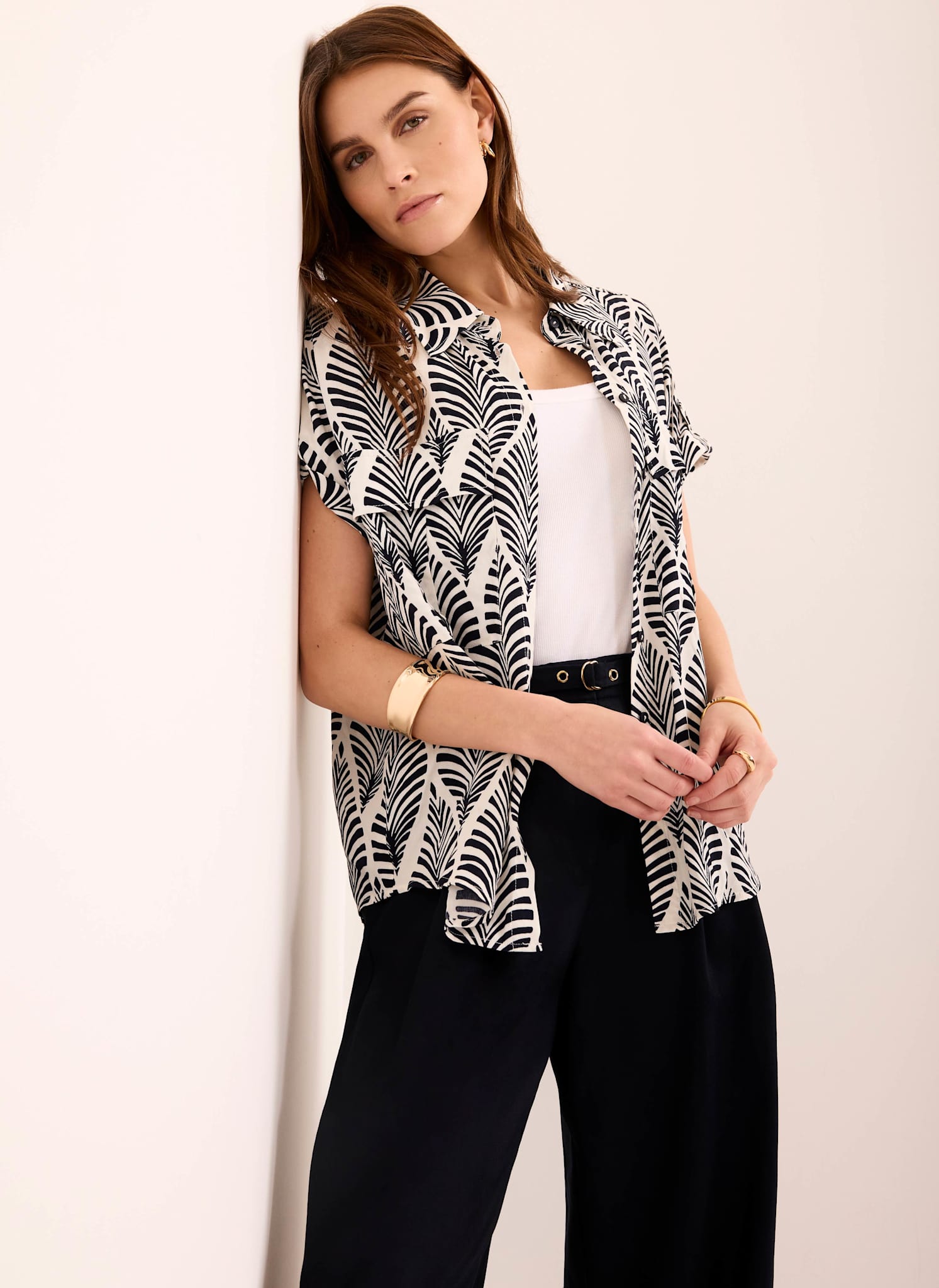 Navy Leaf Print Resort Shirt
