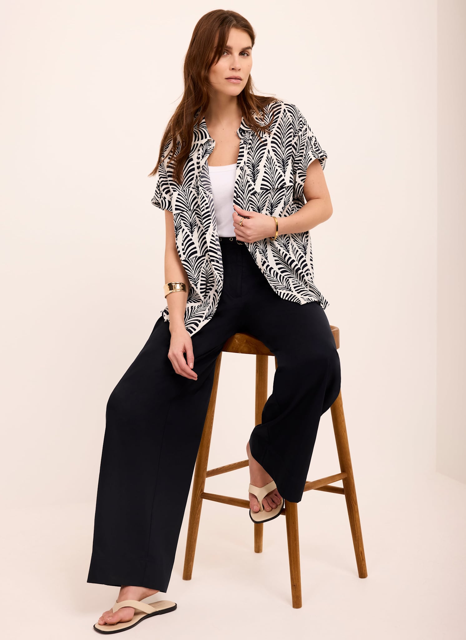 Navy Leaf Print Resort Shirt
