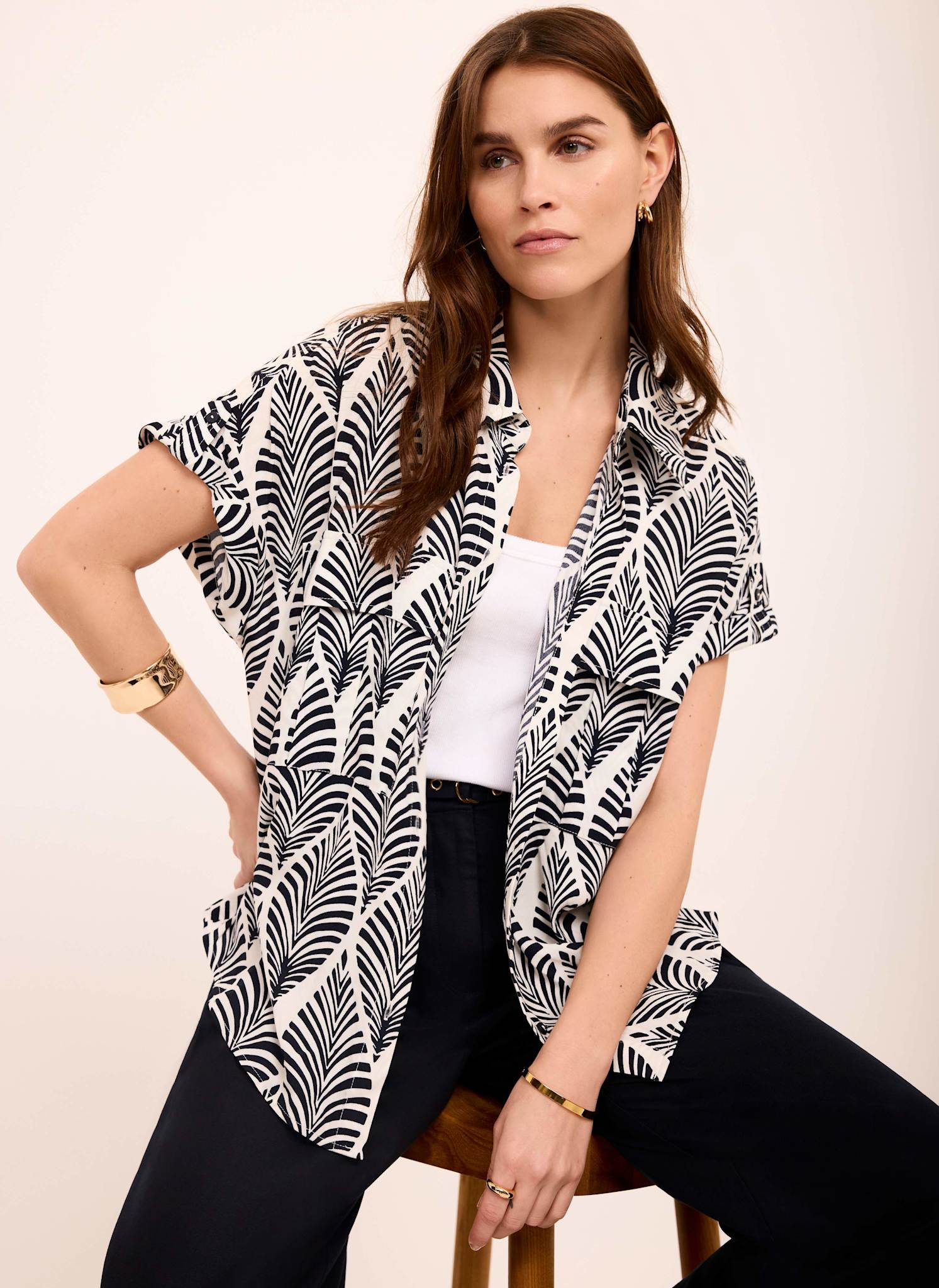 Navy Leaf Print Resort Shirt