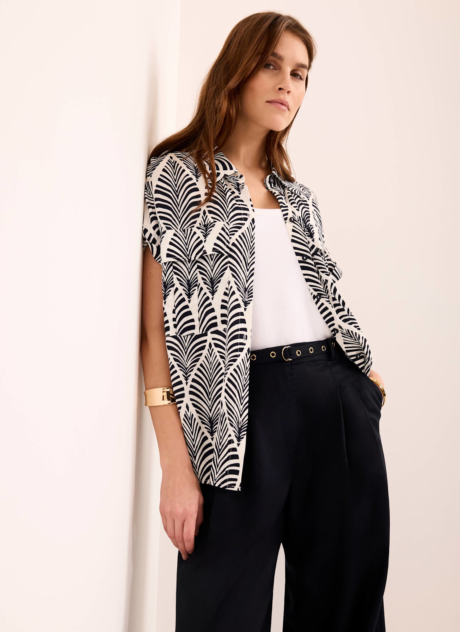 Navy Leaf Print Resort Shirt