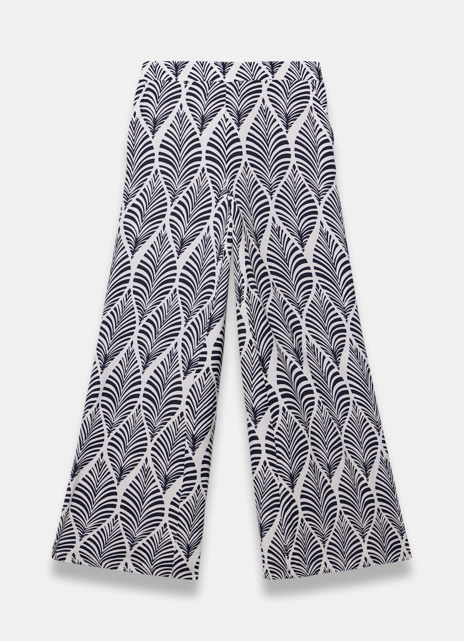 Navy Leaf Print Wide Leg Trousers
