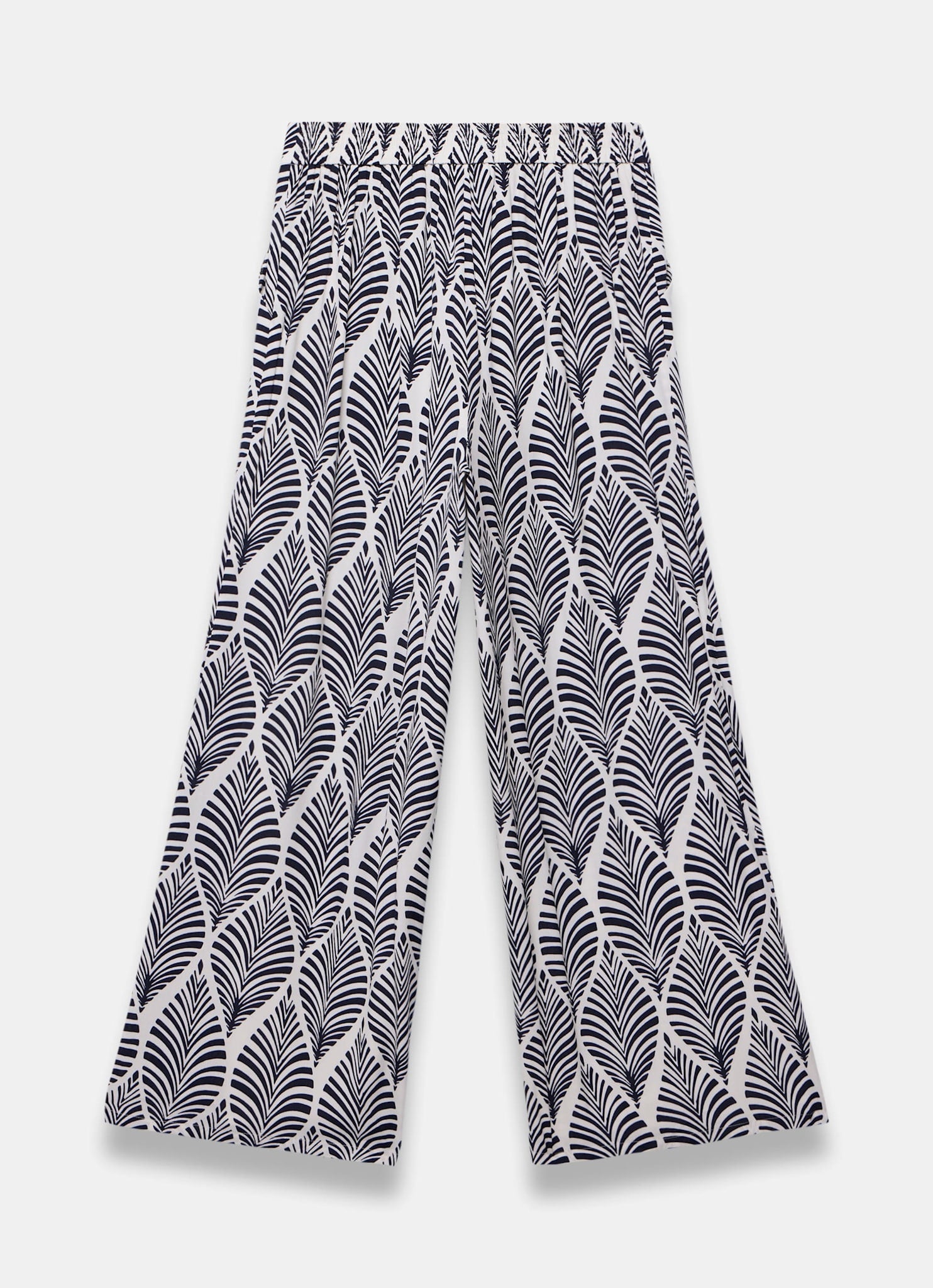Navy Leaf Print Wide Leg Trousers