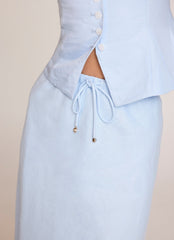Pale Blue Linen Bias Midi Skirt