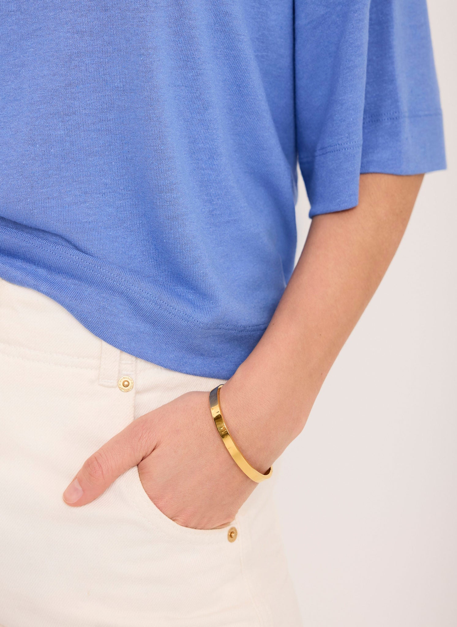 Blue Linen Blend Boxy T-Shirt