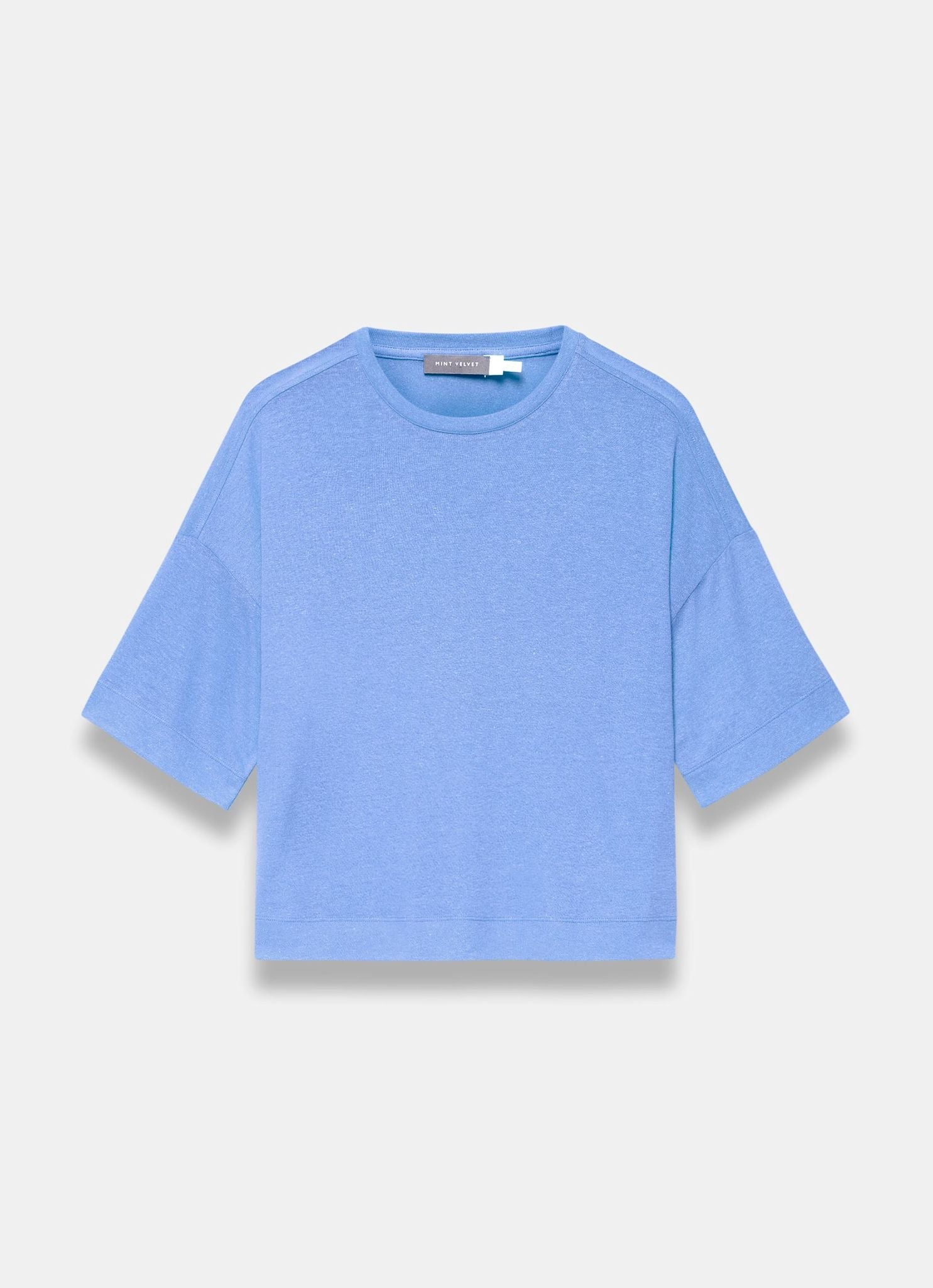 Blue Linen Blend Boxy T-Shirt