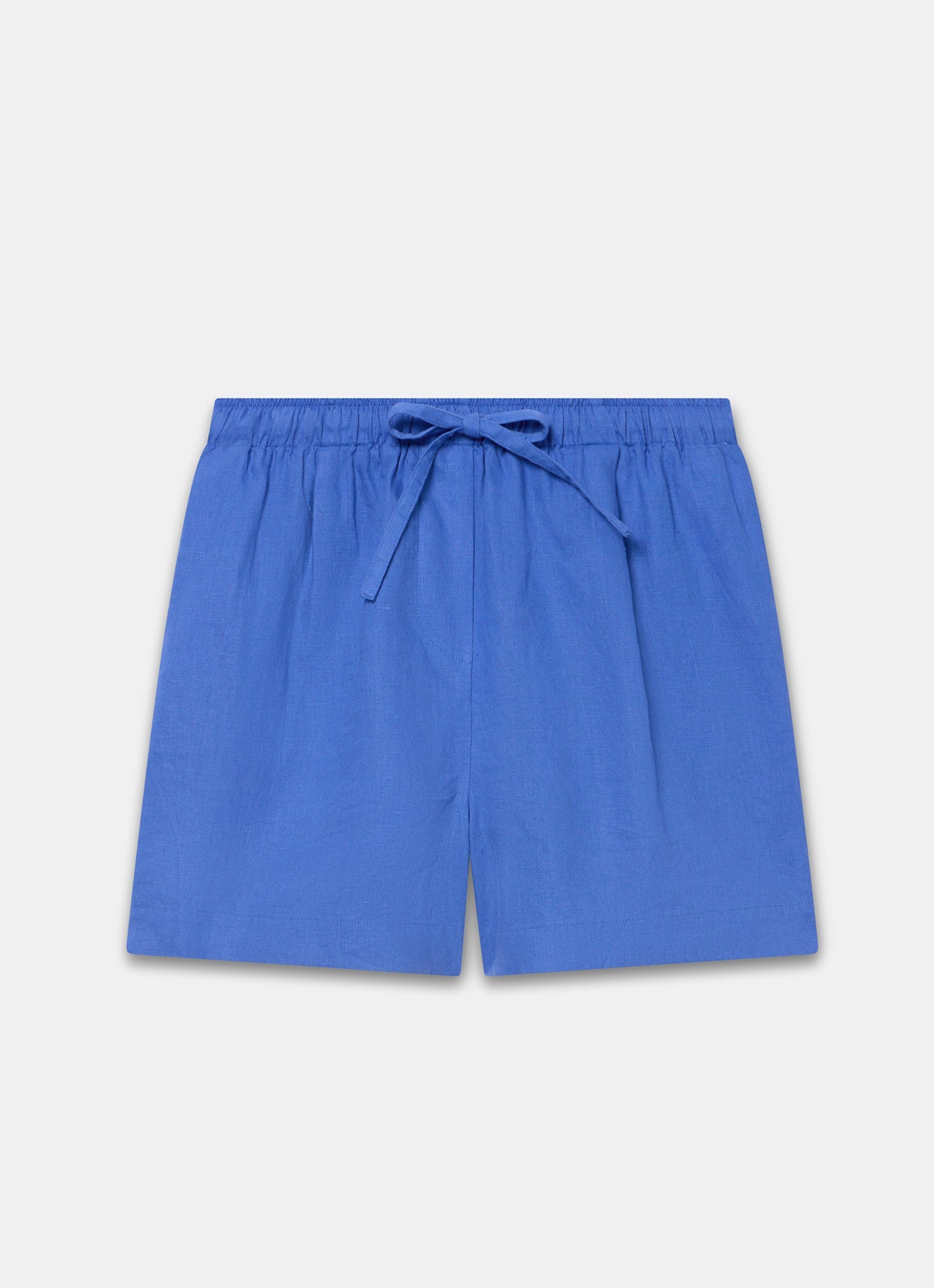 Blue Linen Drawstring Shorts