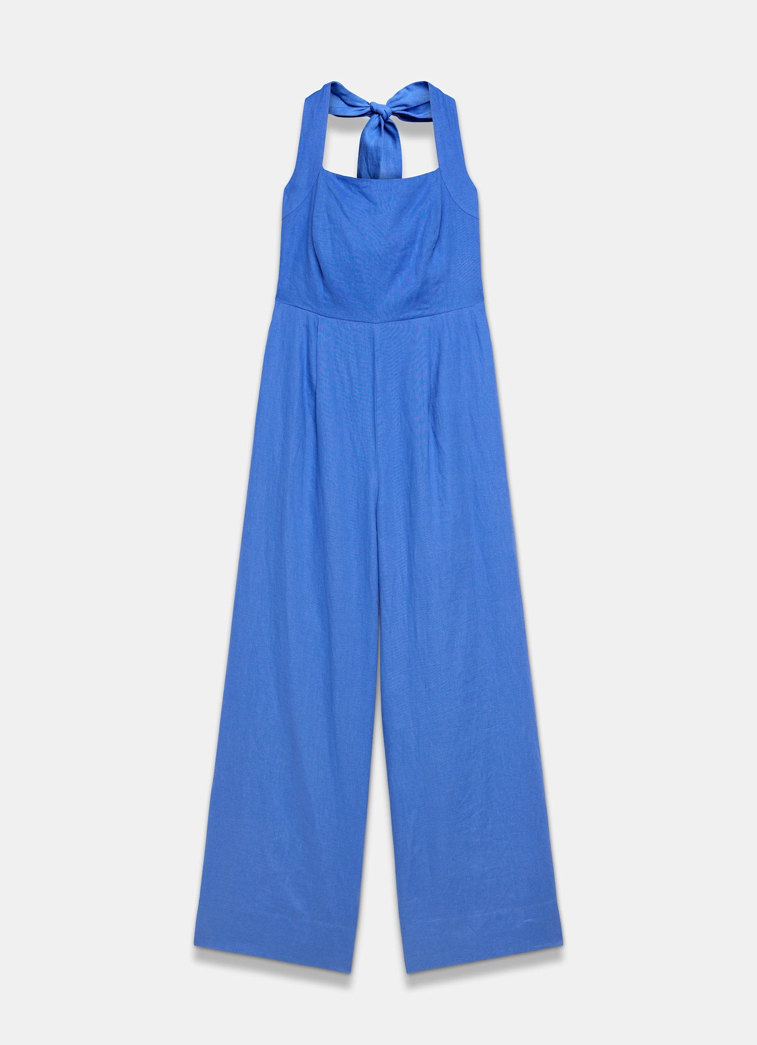 Blue Linen Halter Jumpsuit