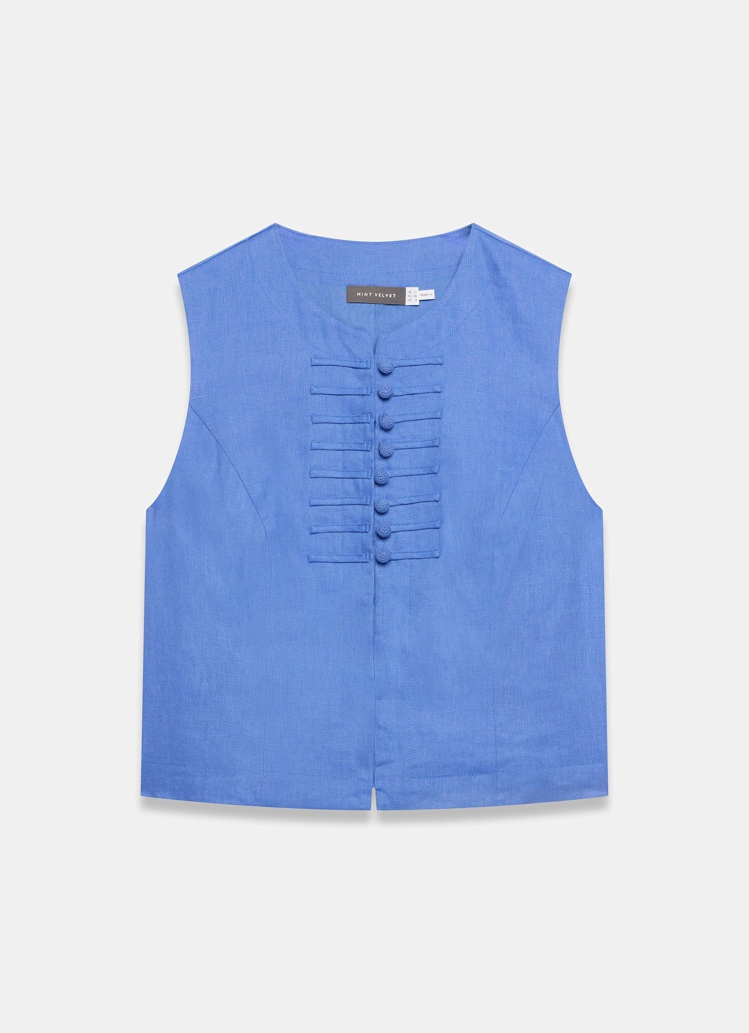 Blue Linen Military Detail Top