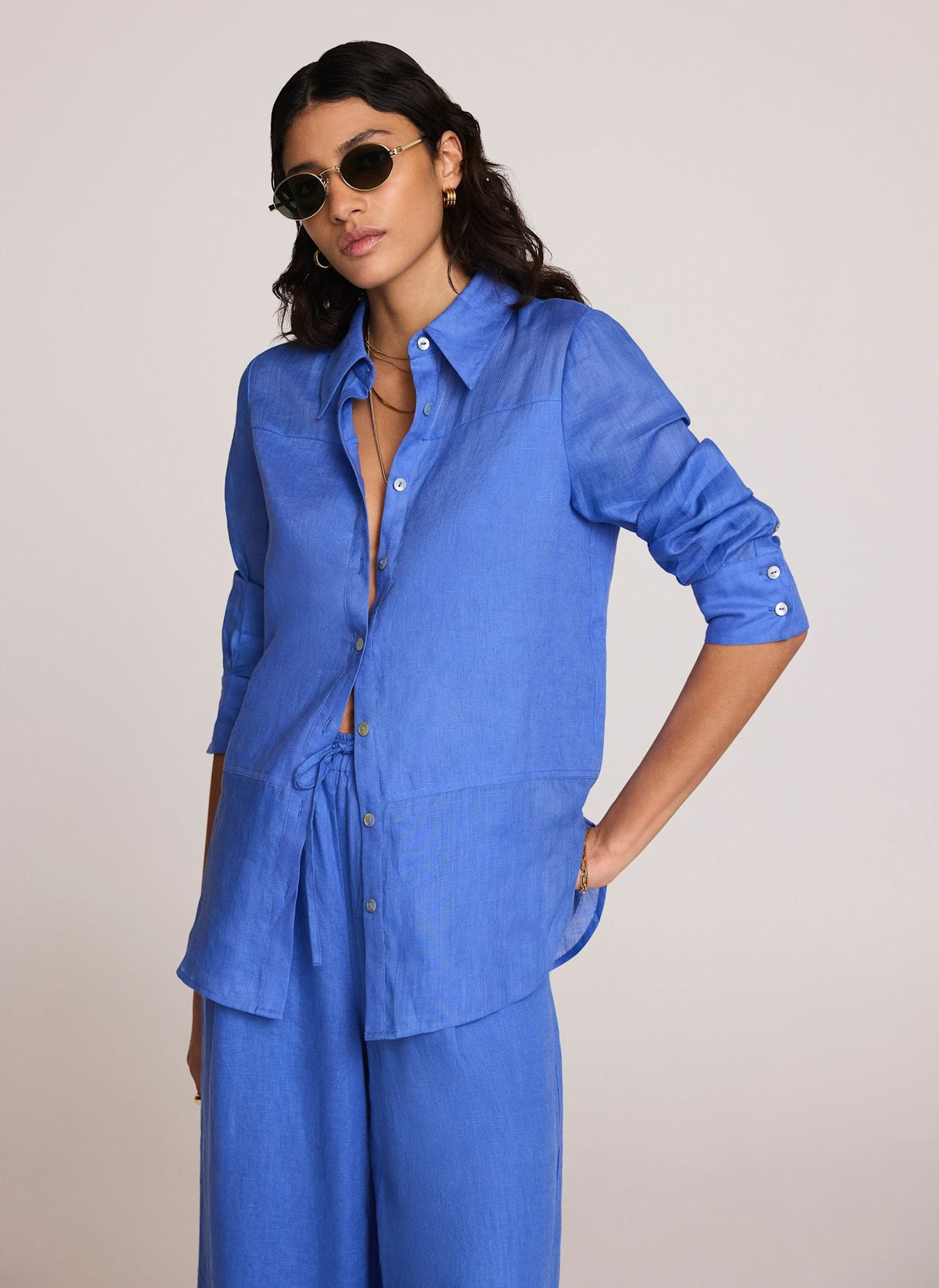 Blue Linen Blend Shirt