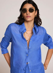 Blue Linen Blend Shirt