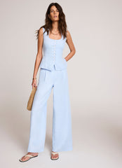 Blue Linen Blend Wide Leg Trousers