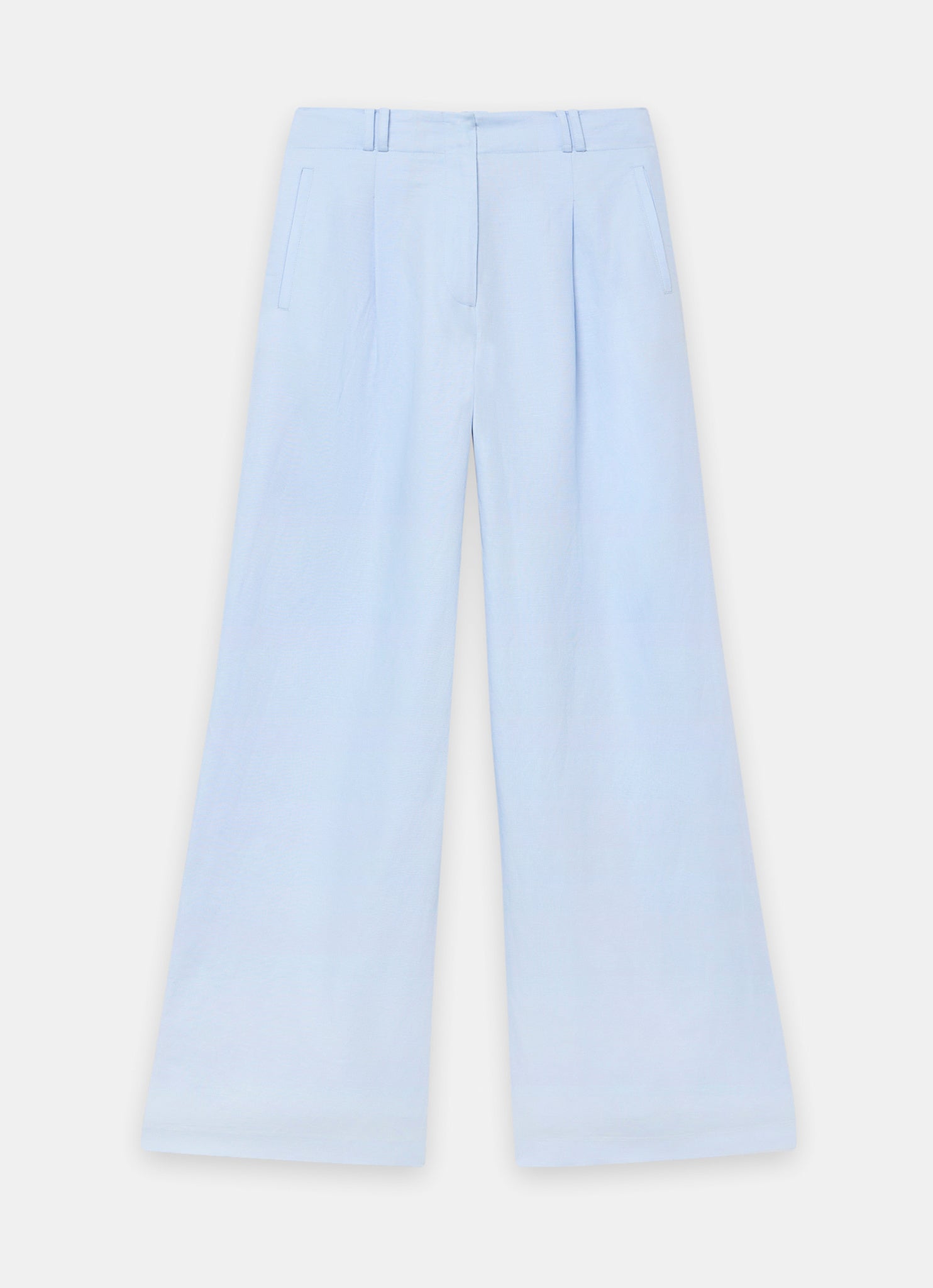 Blue Linen Blend Wide Leg Trousers