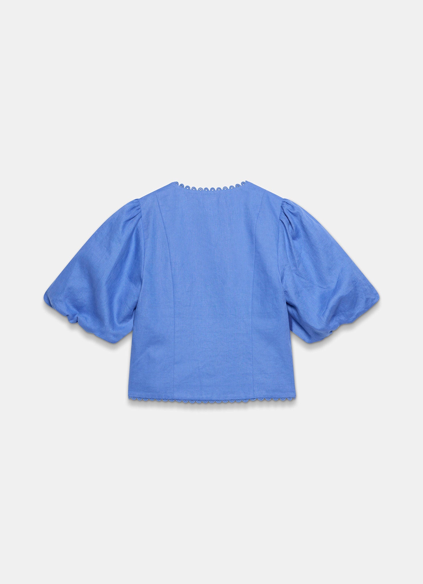 Blue Linen Puff Sleeve Top