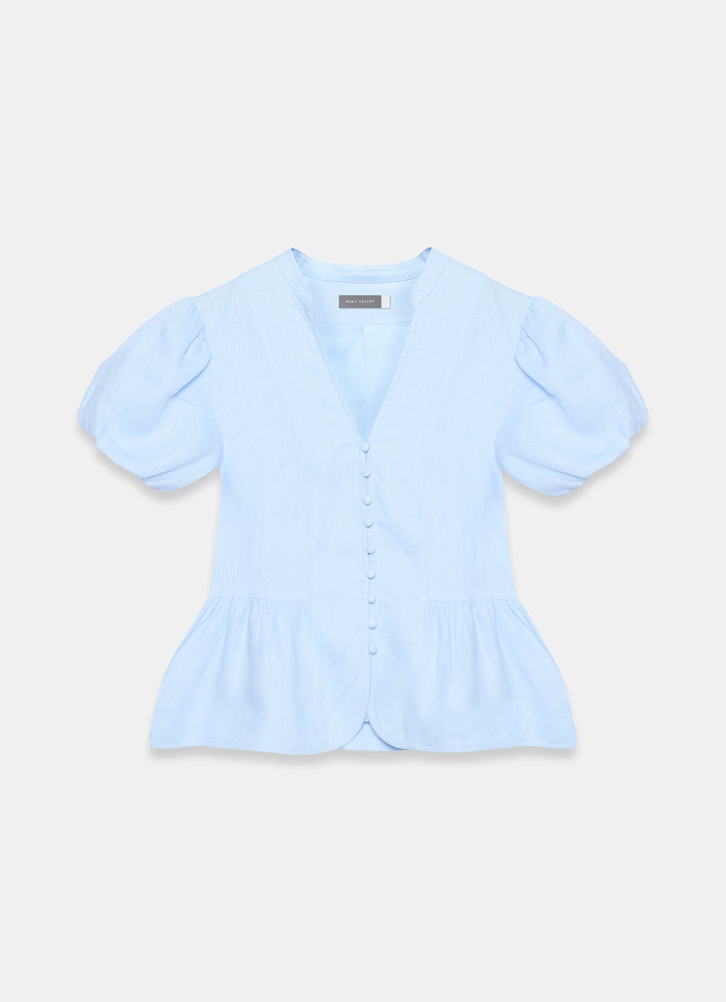 Blue Linen Peplum Top