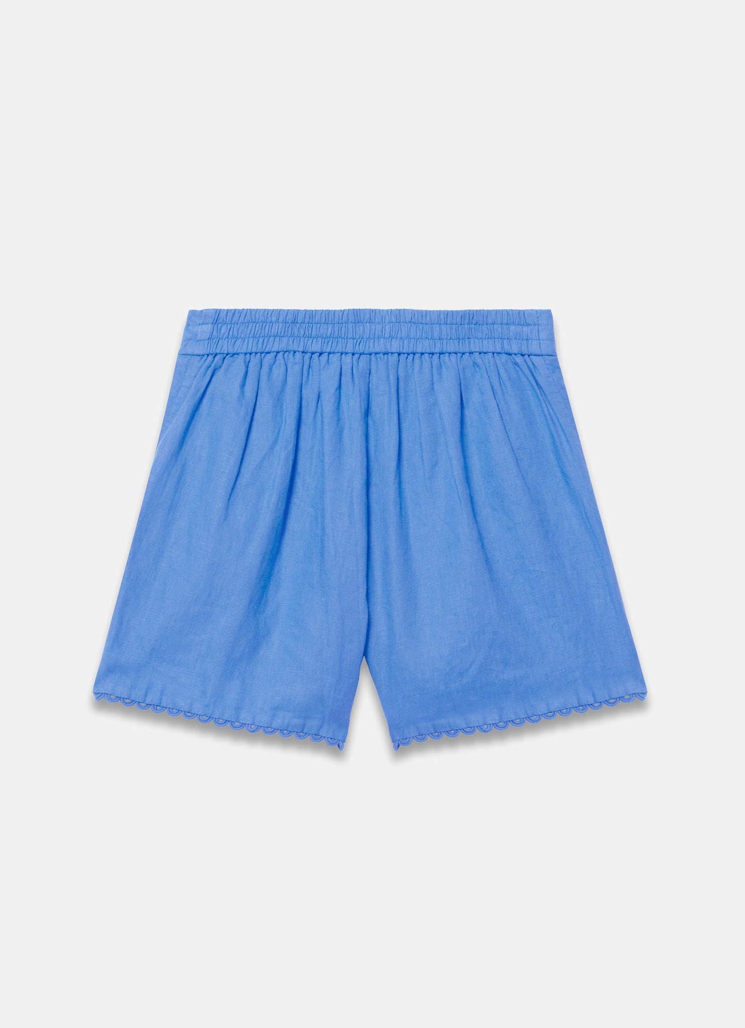 Blue Linen Scallop Hem Shorts