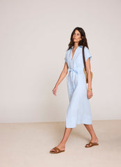 Blue Linen Midi Shirt Dress